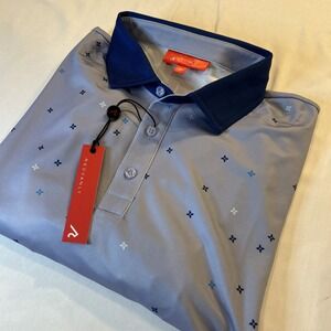 Redvanly Savile Polo Shirt Men Medium Blue Geometric Print Golf Athletic Stretch